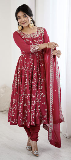 Pink and Majenta color Salwar Kameez in Faux Georgette fabric with Embroidered, Sequence work
