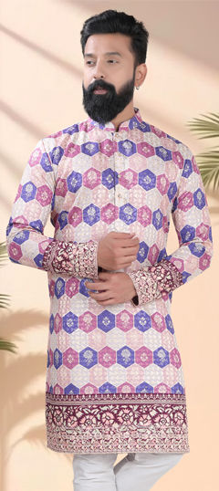 White and Off White color Kurta in Cotton fabric with Embroidered, Sequence, Thread work