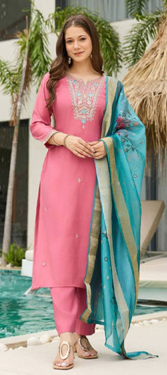 Pink and Majenta color Salwar Kameez in Viscose fabric with Embroidered, Sequence work