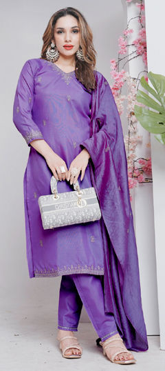 Purple and Violet color Salwar Kameez in Rayon fabric with Embroidered, Thread work
