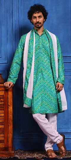 Blue color Kurta Pyjamas in Viscose fabric with Bandhej, Embroidered, Sequence work