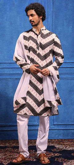 White and Off White color Kurta Pyjamas in Viscose fabric with Bandhej, Embroidered, Sequence work