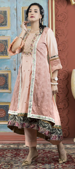 Pink and Majenta color Salwar Kameez in Chanderi Silk fabric with Embroidered work