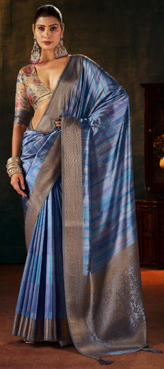 Blue color Saree in Silk fabric with Weaving work