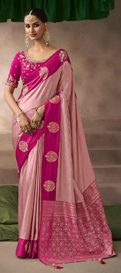 Pink and Majenta color Saree in Art Silk fabric with Printed work