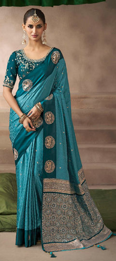 Blue color Saree in Art Silk fabric with Printed work
