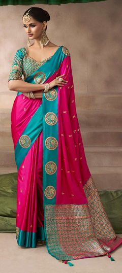 Pink and Majenta color Saree in Art Silk fabric with Printed work