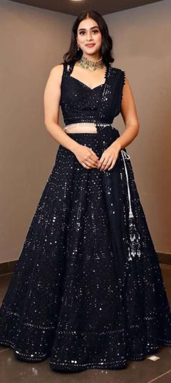 Black and Grey color Lehenga in Georgette fabric with Embroidered, Sequence work