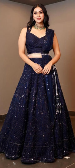 Blue color Lehenga in Georgette fabric with Embroidered, Sequence work