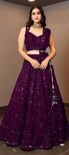 Pink and Majenta color Lehenga in Georgette fabric with Embroidered, Sequence work