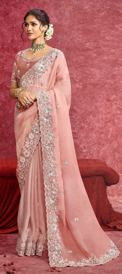 Pink and Majenta color Saree in Georgette fabric with Embroidered, Sequence work