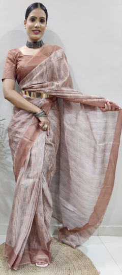 Beige and Brown color Saree in Kota Silk fabric with Digital Print work