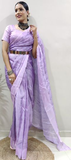 Purple and Violet color Saree in Kota Silk fabric with Digital Print work