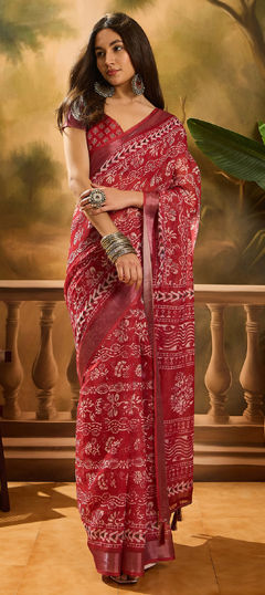 Purple and Violet color Saree in Linen fabric with Digital Print work