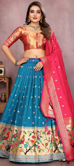 Blue color Lehenga in Jacquard fabric with Weaving, Zari work