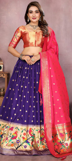 Purple and Violet color Lehenga in Jacquard fabric with Weaving, Zari work