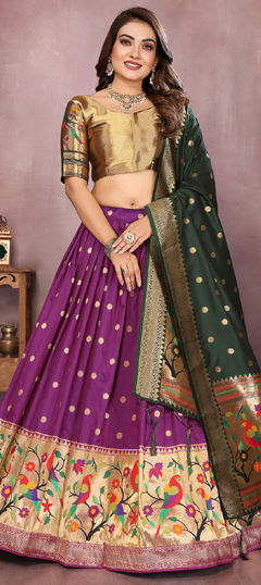 Purple and Violet color Lehenga in Jacquard fabric with Weaving, Zari work