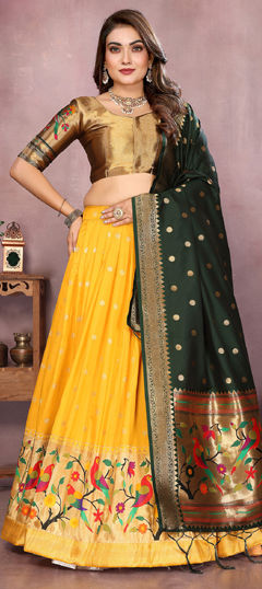 Yellow color Lehenga in Jacquard fabric with Weaving, Zari work