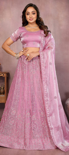 Pink and Majenta color Lehenga in Art Silk fabric with Embroidered, Sequence, Zari work