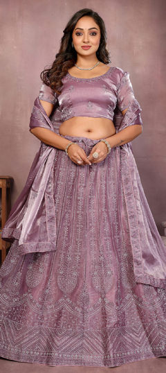 Purple and Violet color Lehenga in Art Silk fabric with Embroidered, Sequence, Zari work