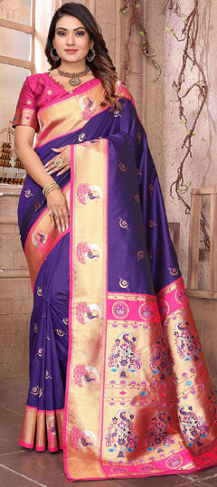Purple and Violet color Saree in Silk fabric with Weaving work