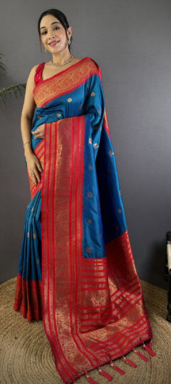 Blue color Saree in Silk fabric with Weaving work