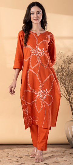 Beige and Brown color Salwar Kameez in Cotton fabric with Printed work