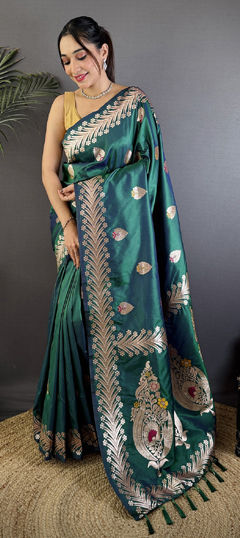 Blue color Saree in Silk fabric with Weaving work