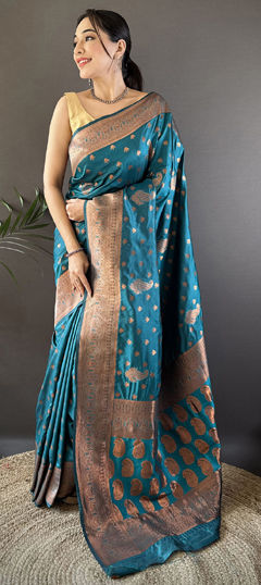 Blue color Saree in Silk fabric with Weaving work