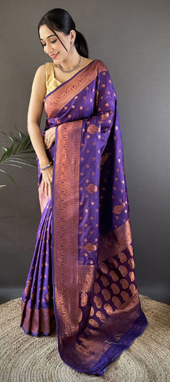 Purple and Violet color Saree in Silk fabric with Weaving work