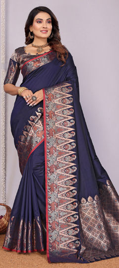 Blue color Saree in Silk fabric with Weaving work