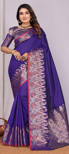 Blue color Saree in Silk fabric with Weaving work