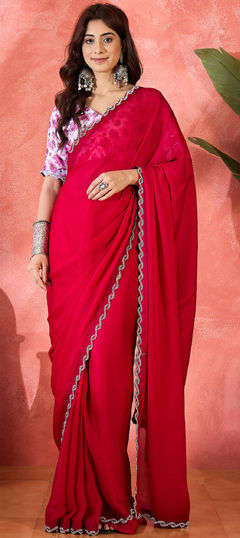 Pink and Majenta color Saree in Chiffon fabric with Stone work