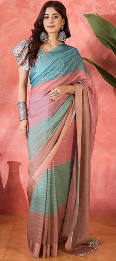 Multicolor color Saree in Chiffon fabric with Bandhej, Digital Print work