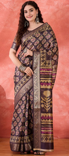 Purple and Violet color Saree in Chiffon fabric with Digital Print, Weaving work