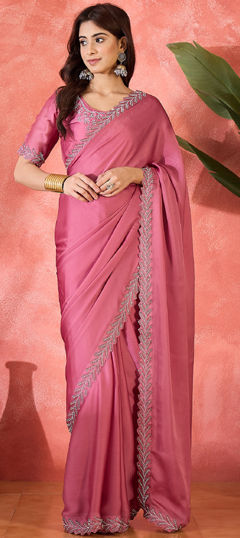 Pink and Majenta color Saree in Chiffon fabric with Sequence work