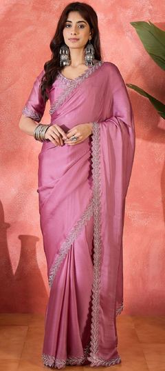 Purple and Violet color Saree in Chiffon fabric with Sequence work