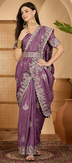 Purple and Violet color Saree in Art Silk fabric with Embroidered, Resham, Thread work