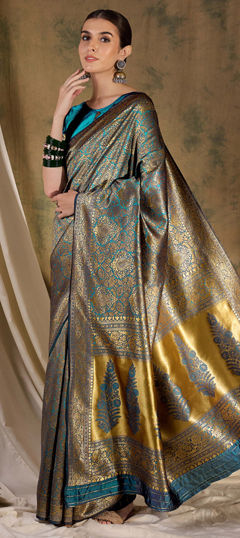 Blue color Saree in Banarasi Silk fabric with Weaving work