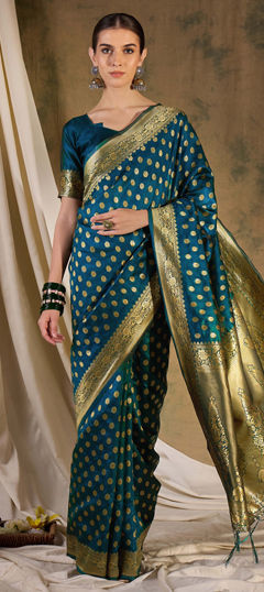 Blue color Saree in Banarasi Silk fabric with Weaving work