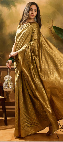 Beige and Brown color Saree in Banarasi Silk fabric with Weaving work