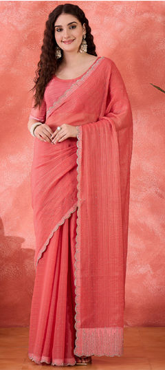 Pink and Majenta color Saree in Art Silk fabric with Zircon work