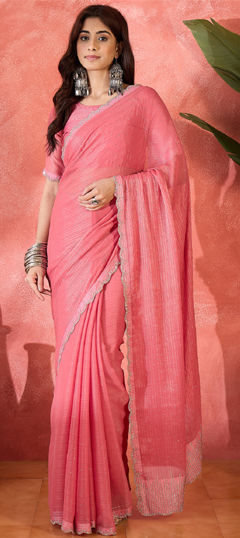 Pink and Majenta color Saree in Art Silk fabric with Zircon work