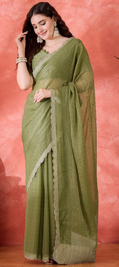 Green color Saree in Art Silk fabric with Zircon work