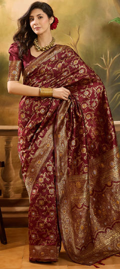 Blue color Saree in Banarasi Silk, Jacquard fabric with Weaving work