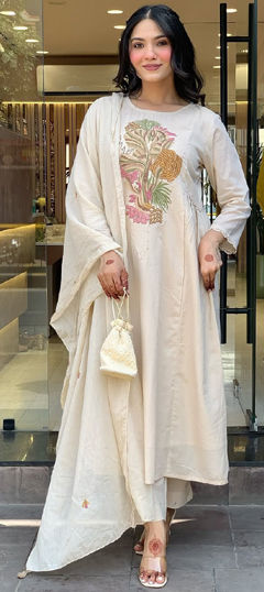 White and Off White color Salwar Kameez in Rayon fabric with Embroidered work