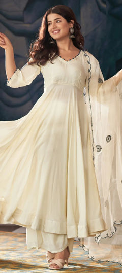 White and Off White color Salwar Kameez in Silk fabric with Embroidered work