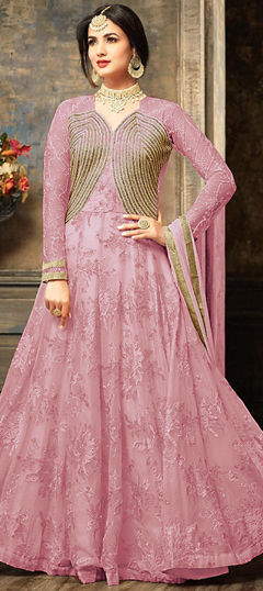 Pink and Majenta color Salwar Kameez in Georgette, Net fabric with Embroidered, Stone, Zari work