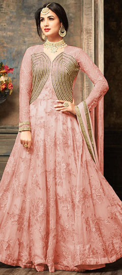 Pink and Majenta color Salwar Kameez in Georgette, Net fabric with Embroidered, Stone, Zari work
