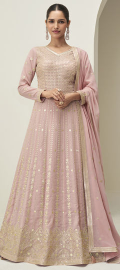 Pink and Majenta color Gown in Georgette fabric with Embroidered, Sequence, Thread work